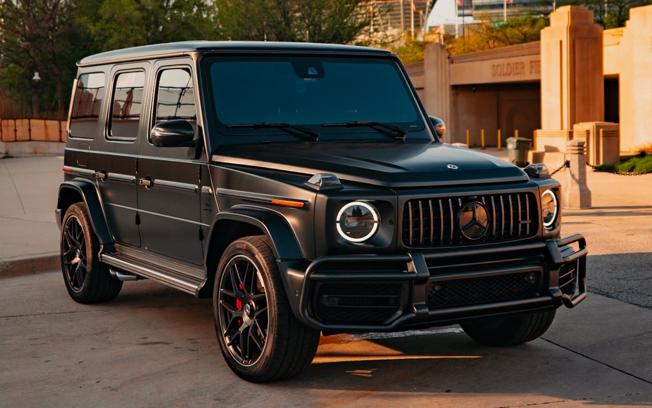 Satin black Mercedes-AMG G63 rental in Chicago