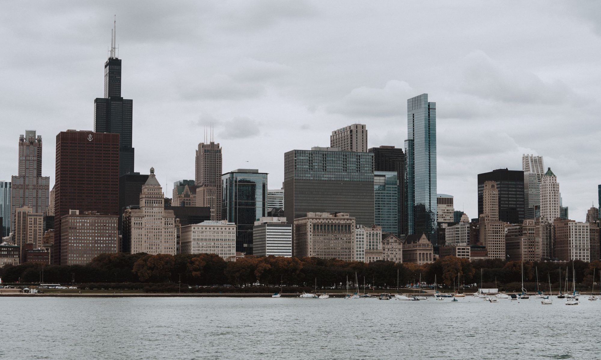 Willis Tower and the skyline under evening clouds